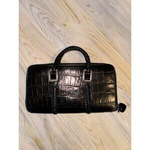 Brighton Gladiola Black Handbag Croc Embossed Leather Top Handle Wallet Sz Small
